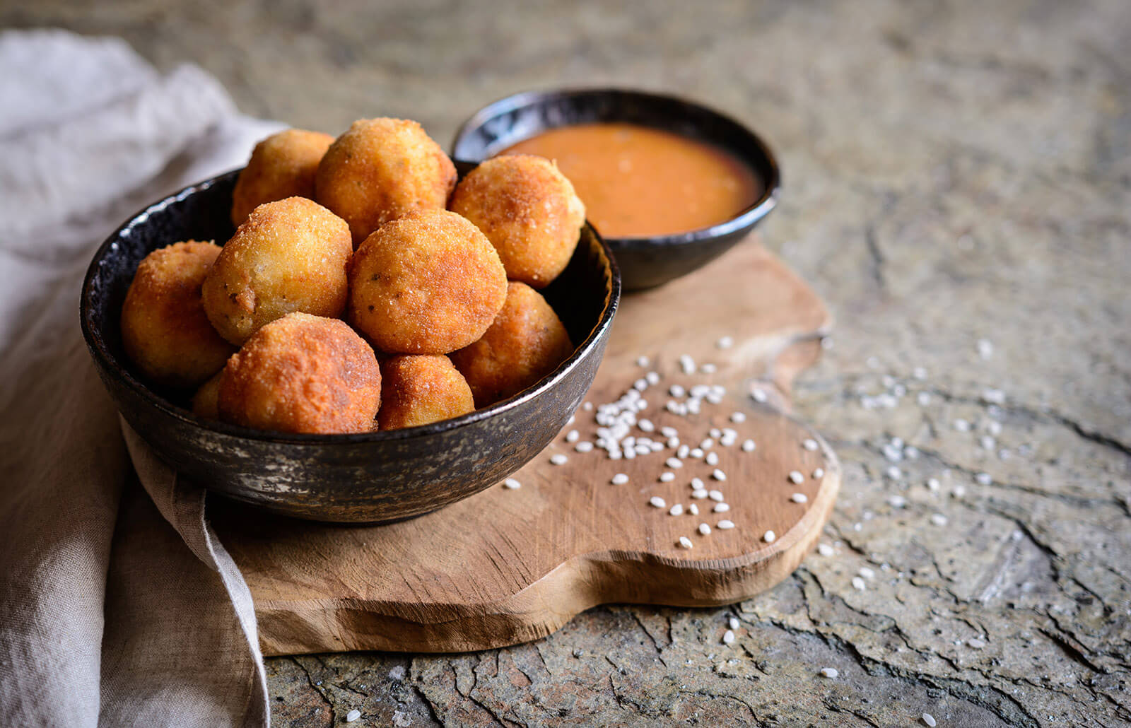 Crab Arancini with Spicy Sriracha Dipping Sauce Aqua Star