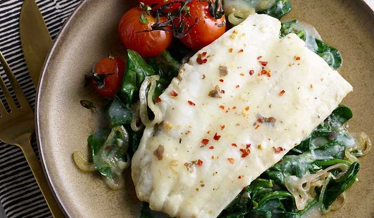lemon-herb-sole-with-creamed-spinach-shallots-recipe