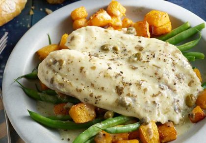 lemon-caper-tilapia-with-roasted-butternut-squash-and-steamed-petite-green-beans-recipe