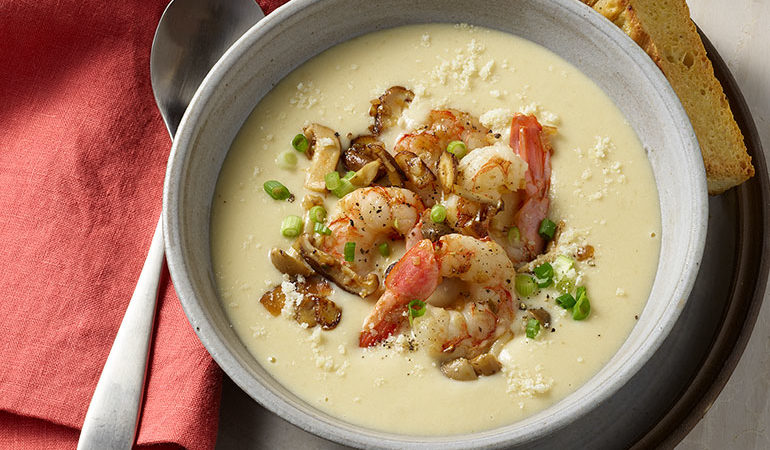 potato-leek-soup-with-mushrooms-patagonian-shrimp-recipe