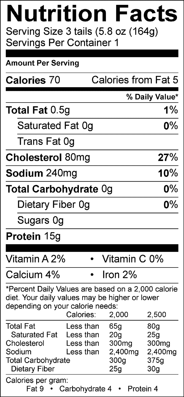 nutrition-facts-cold-water-lobster-raw-tails