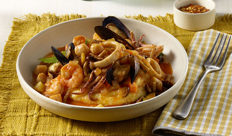 Seafood Ragout with Creamy Polenta - Aqua Star